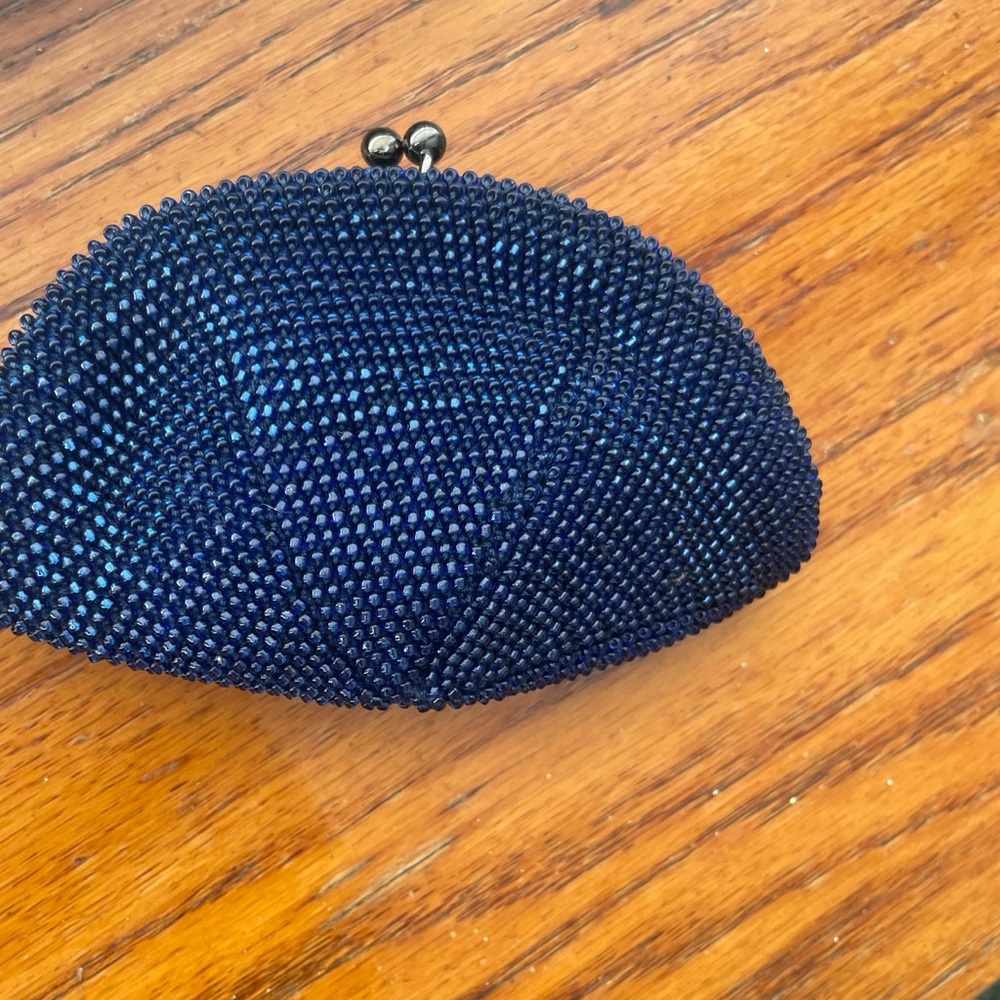 Vintage Beaded Coin Purse  Dark Blue with Kiss-lock Clasp